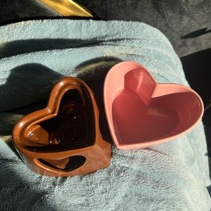 ceramic heart shaped chocolate fondue, pink and brown romantic cheese fondue